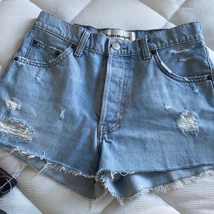 Light blue destroyed Jean shorts reformation